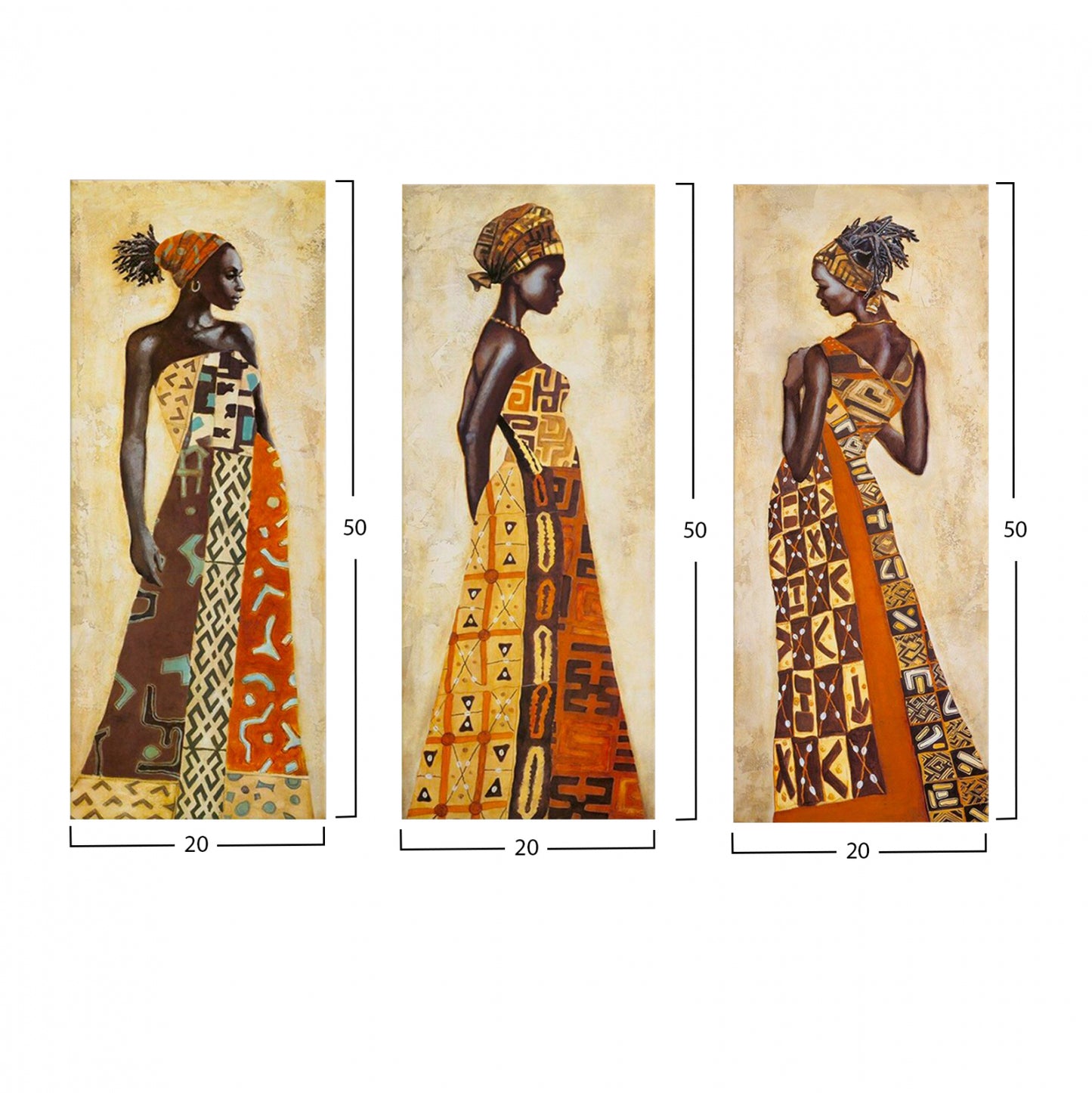 Three Pieces Canvas Mdf Africal Style Women Hm7204.03 60x0,3x50 Cm.