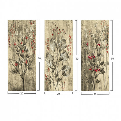 Canvas 3 Piece Set Mdf Red Flowers And Berries Hm7204.01 60x50x0,3 Cm.