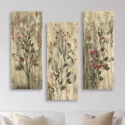 Canvas 3 Piece Set Mdf Red Flowers And Berries Hm7204.01 60x50x0,3 Cm.