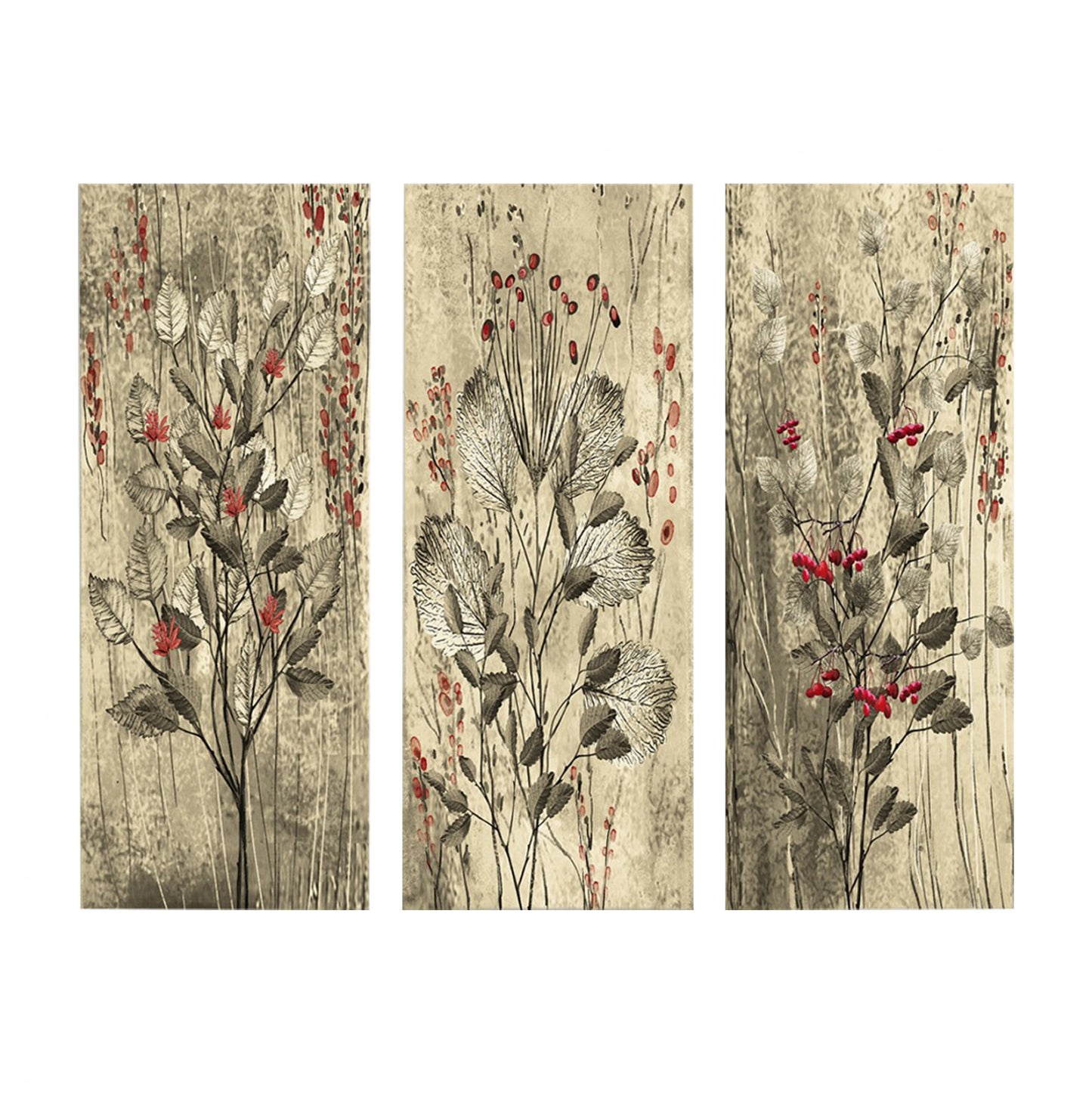 Canvas 3 Piece Set Mdf Red Flowers And Berries Hm7204.01 60x50x0,3 Cm.