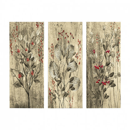 Canvas 3 Piece Set Mdf Red Flowers And Berries Hm7204.01 60x50x0,3 Cm.