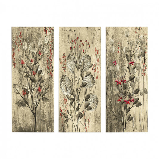 Canvas 3 Piece Set Mdf Red Flowers And Berries Hm7204.01 60x50x0,3 Cm.