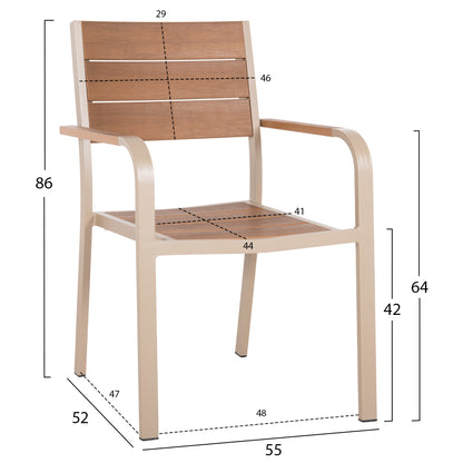 Armchair Aluminum Saga Hm5127.04 Champagne-colored With Polywood Seat And Backrest 55x52x86hcm.