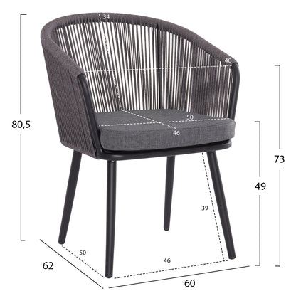 Dining Chair Harriet Hm5548.13 Aluminum Black Frame-anthracite P.e.rope & Cushion 60x62x80,5hcm.