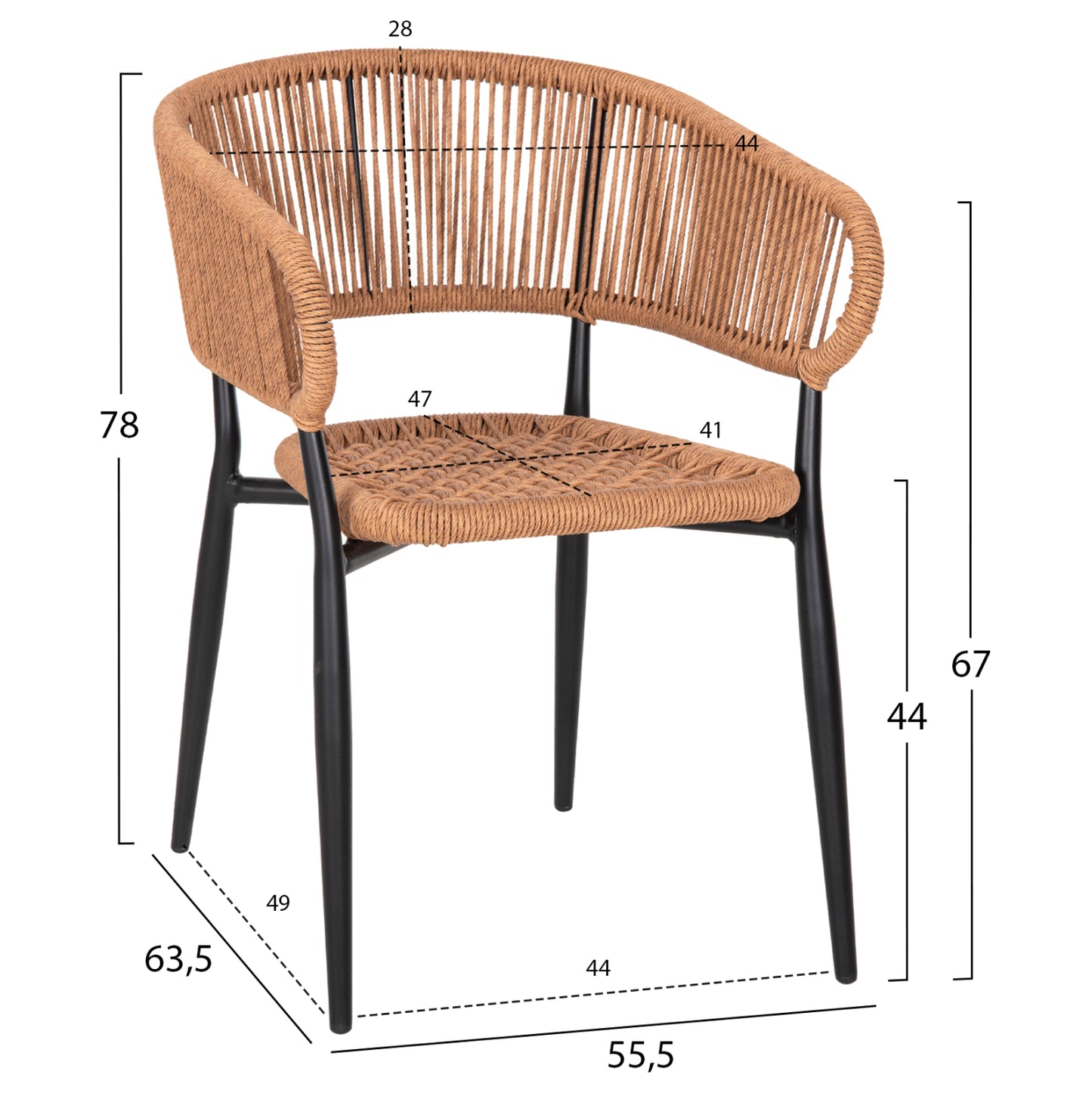 Armchair Aluminum Eulo Hm5783.13 Black-synthetic Rattan Beige 55,5x63,5x78hcm.