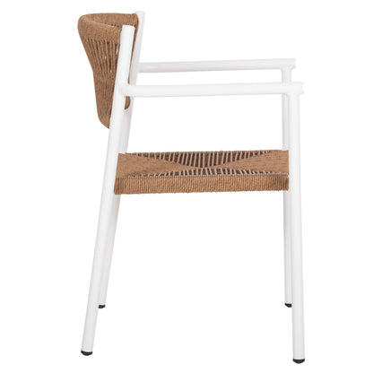 Aluminum Armchair Ster Hm5786.11 White-synthetic Rattan In Beige 55,5x53x78hcm.
