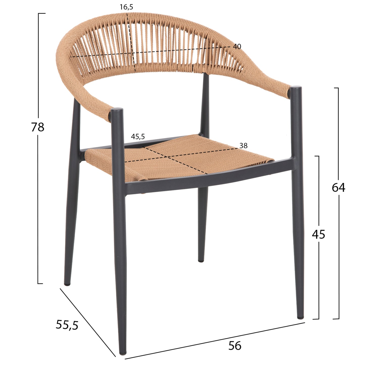 Armchair Aluminum Gret Hm5854.02 Charcoal Grey Aluminum-beige Pe Rattan 56x55,5x78Η