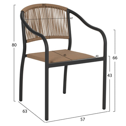 Armchair Aluminum Hm5856.02 Charcoal Grey With Pe Wicker Rope 57x63x80h