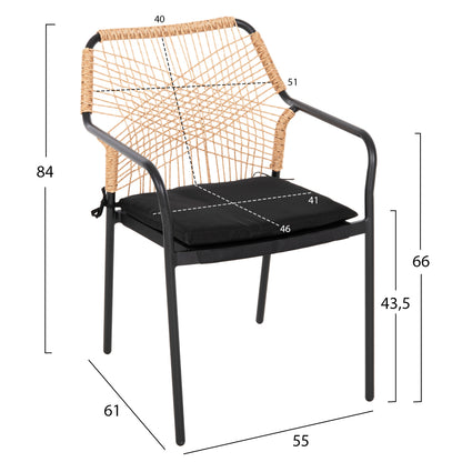 Armchair Aluminum Trotter Hm5865.11 Dark Grey Frame And Beige Wicker-black Cushion