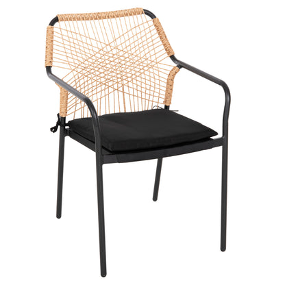 Armchair Aluminum Trotter Hm5865.11 Dark Grey Frame And Beige Wicker-black Cushion