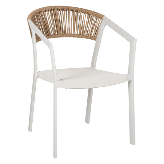 Armchair Aluminum Miri Hm5891.02 White Frame And Textline- Beige Rattan Backrest 56x60x81,5hcm.