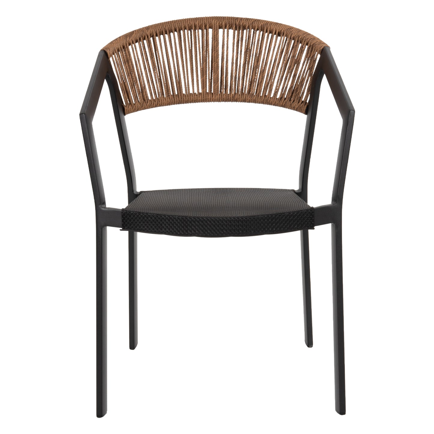 Armchair Aluminum Miri Hm5891.05 Black Frame And Textline- Beige Rattan Backrest 57,5x59x81,5hcm.