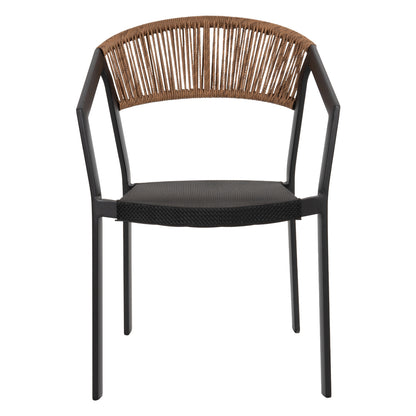Armchair Aluminum Miri Hm5891.05 Black Frame And Textline- Beige Rattan Backrest 57,5x59x81,5hcm.