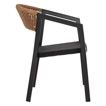 Armchair Aluminum Miri Hm5891.05 Black Frame And Textline- Beige Rattan Backrest 57,5x59x81,5hcm.