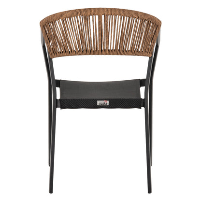 Armchair Aluminum Miri Hm5891.05 Black Frame And Textline- Beige Rattan Backrest 57,5x59x81,5hcm.