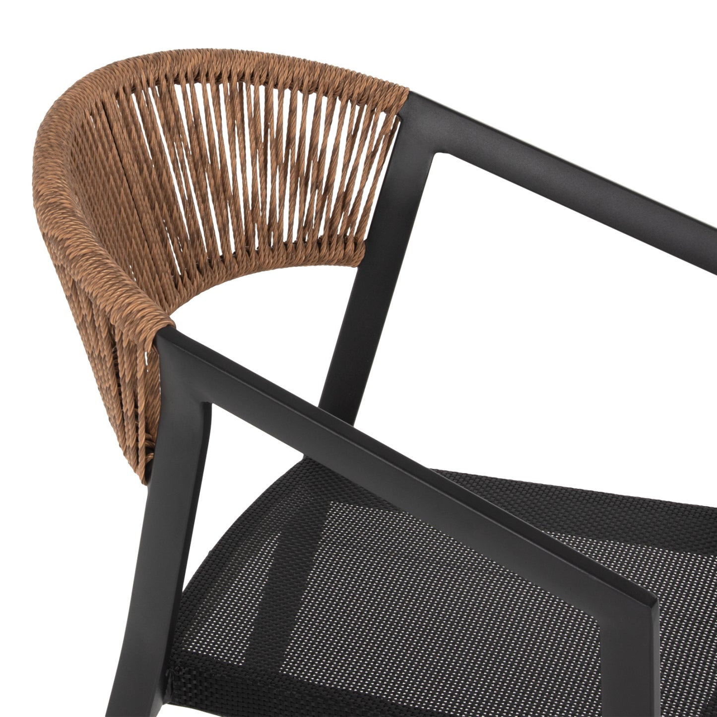 Armchair Aluminum Miri Hm5891.05 Black Frame And Textline- Beige Rattan Backrest 57,5x59x81,5hcm.