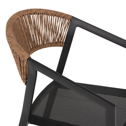 Armchair Aluminum Miri Hm5891.05 Black Frame And Textline- Beige Rattan Backrest 57,5x59x81,5hcm.
