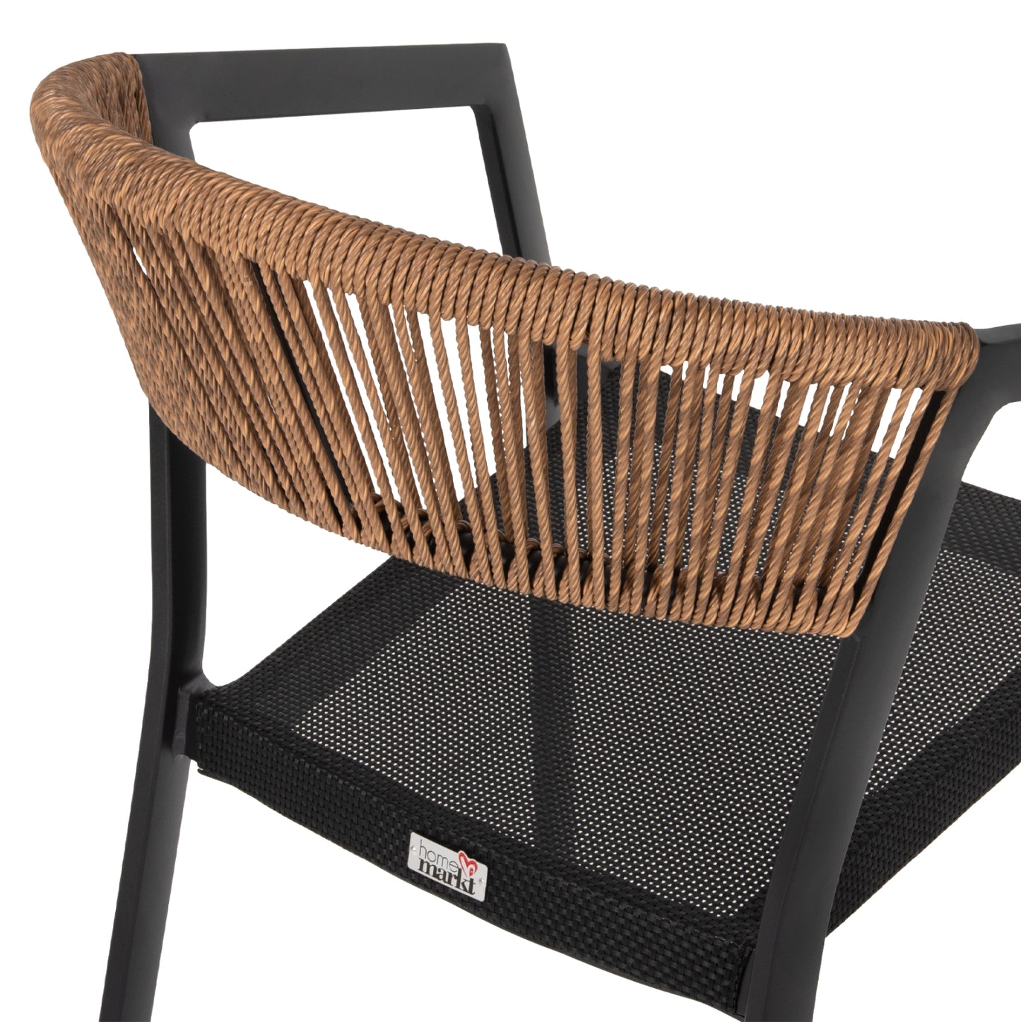 Armchair Aluminum Miri Hm5891.05 Black Frame And Textline- Beige Rattan Backrest 57,5x59x81,5hcm.