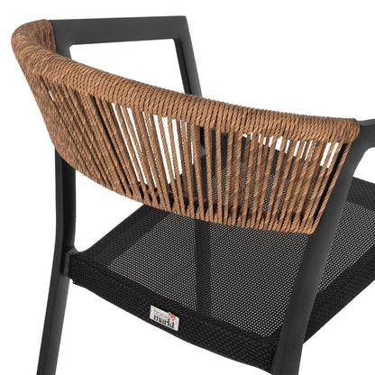Armchair Aluminum Miri Hm5891.05 Black Frame And Textline- Beige Rattan Backrest 57,5x59x81,5hcm.