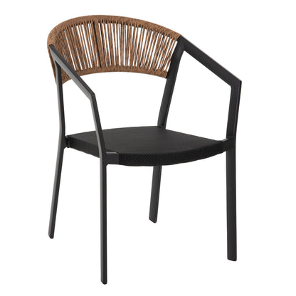 Armchair Aluminum Miri Hm5891.05 Black Frame And Textline- Beige Rattan Backrest 57,5x59x81,5hcm.