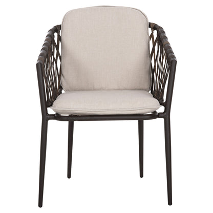 Aluminum Armchair Bolly Hm6080 Brown Frame-synthetic Rattan In Brown-beige Cushions 58,5x67x86hcm.