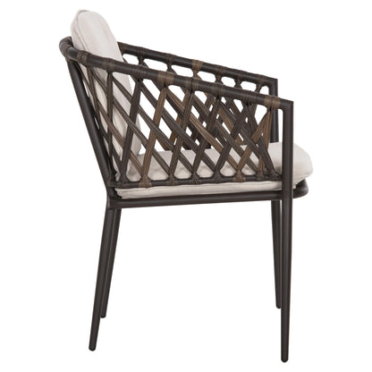 Aluminum Armchair Bolly Hm6080 Brown Frame-synthetic Rattan In Brown-beige Cushions 58,5x67x86hcm.