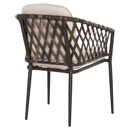 Aluminum Armchair Bolly Hm6080 Brown Frame-synthetic Rattan In Brown-beige Cushions 58,5x67x86hcm.