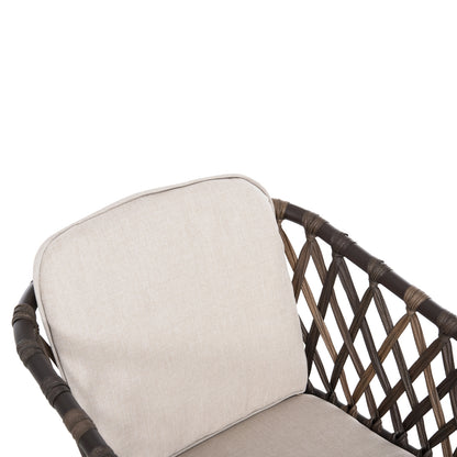 Aluminum Armchair Bolly Hm6080 Brown Frame-synthetic Rattan In Brown-beige Cushions 58,5x67x86hcm.