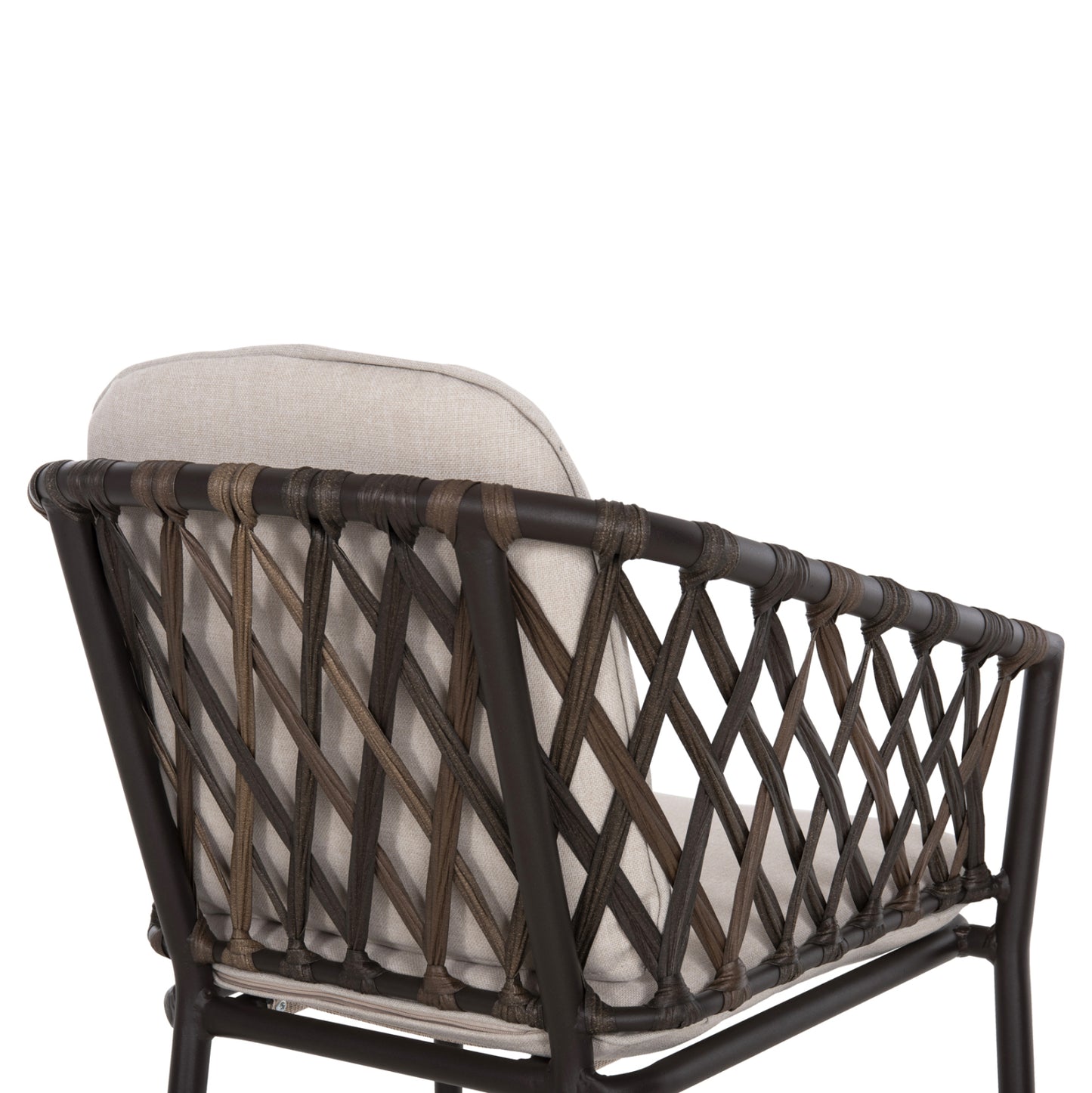 Aluminum Armchair Bolly Hm6080 Brown Frame-synthetic Rattan In Brown-beige Cushions 58,5x67x86hcm.