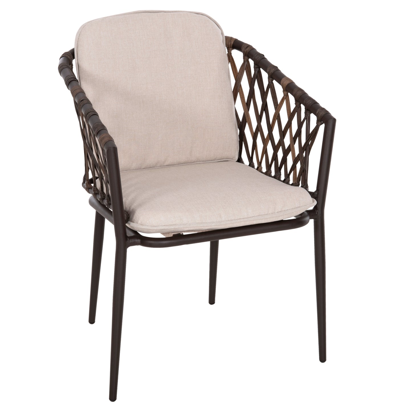 Aluminum Armchair Bolly Hm6080 Brown Frame-synthetic Rattan In Brown-beige Cushions 58,5x67x86hcm.