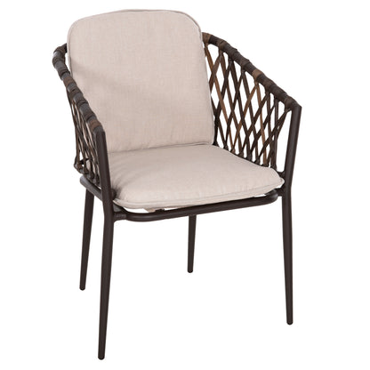 Aluminum Armchair Bolly Hm6080 Brown Frame-synthetic Rattan In Brown-beige Cushions 58,5x67x86hcm.