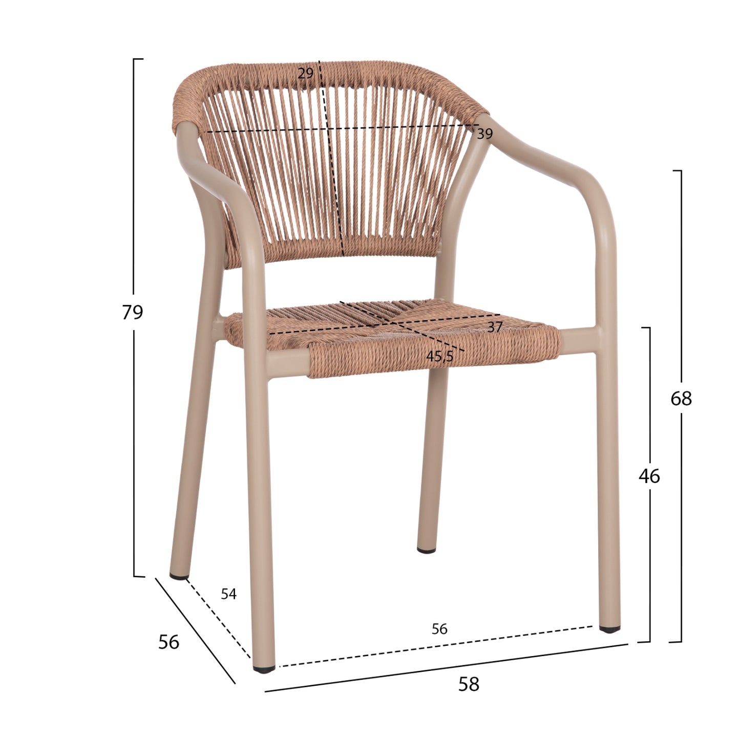 Dining Armchair Aluminum Lucci Hm6266.02 Mocha Frame & P.e. Rattan In Natural 58x56x79hcm.