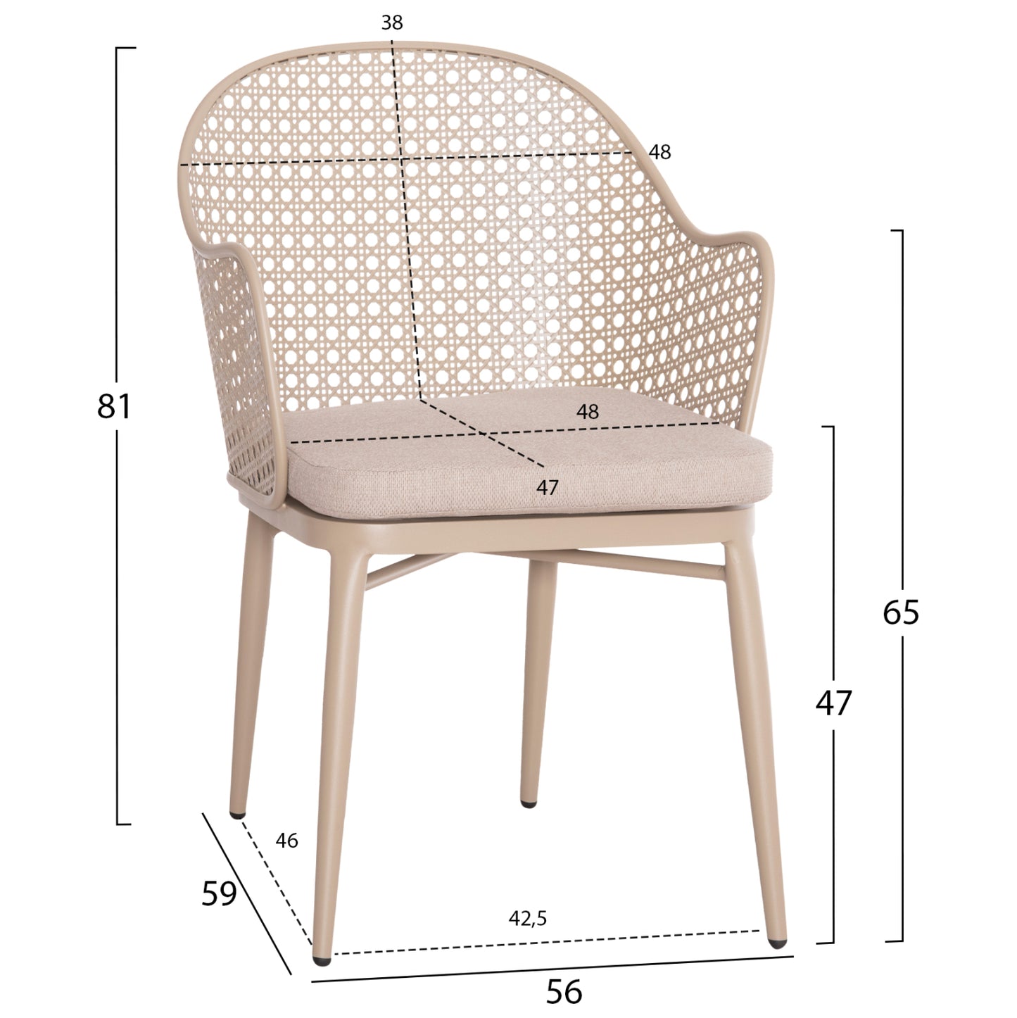 Aluminum Armchair Orego Hm6268.03 Cappuccino-cushion Beige 58x55x83hcm.