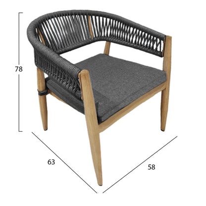 Dining Armchair Liston Hm6646 Bamboo-look Aluminum--olefin Fabric & Rope In Charcoal Color 58x63x78hcm