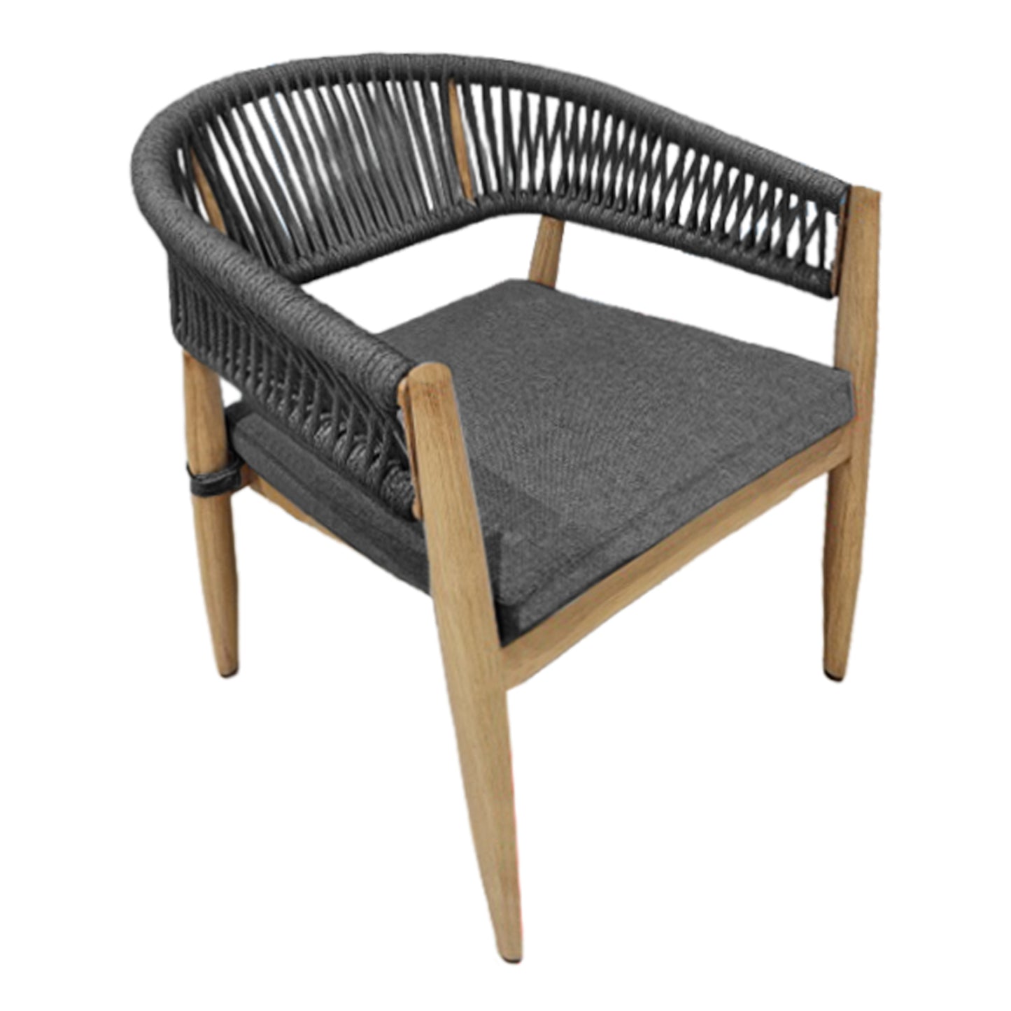 Dining Armchair Liston Hm6646 Bamboo-look Aluminum--olefin Fabric & Rope In Charcoal Color 58x63x78hcm