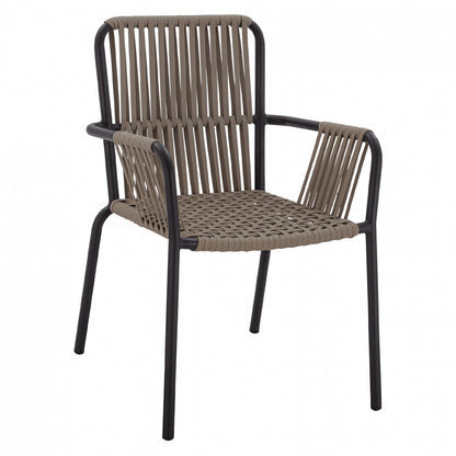 Aluminum Chair Armchair With Wide Rope Cappuccino Hm5784.02 56x58x85 Cm.