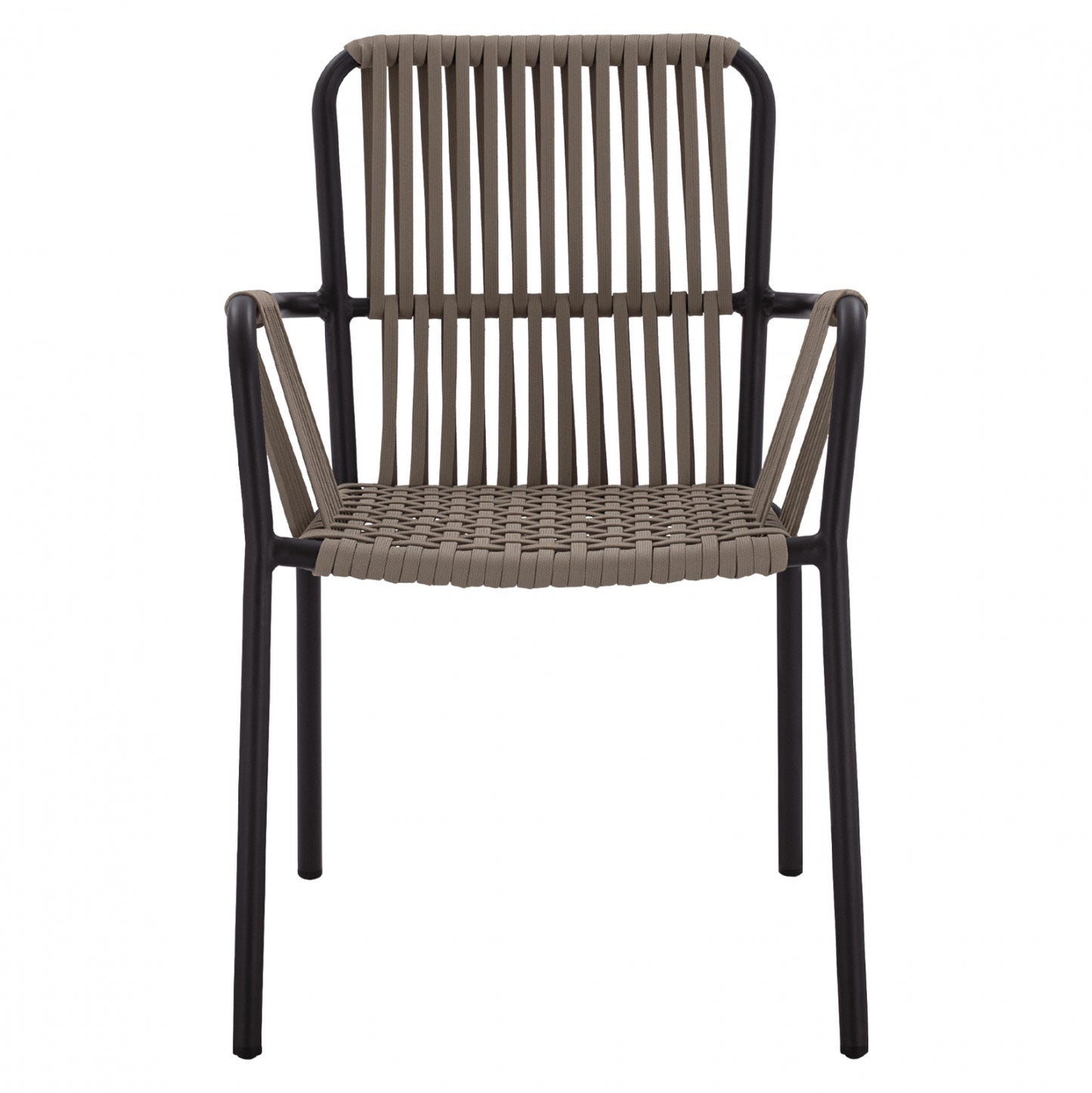 Aluminum Chair Armchair With Wide Rope Cappuccino Hm5784.02 56x58x85 Cm.