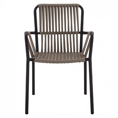 Aluminum Chair Armchair With Wide Rope Cappuccino Hm5784.02 56x58x85 Cm.