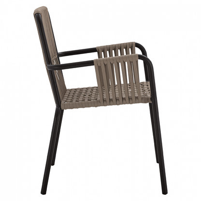 Aluminum Chair Armchair With Wide Rope Cappuccino Hm5784.02 56x58x85 Cm.