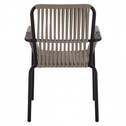 Aluminum Chair Armchair With Wide Rope Cappuccino Hm5784.02 56x58x85 Cm.
