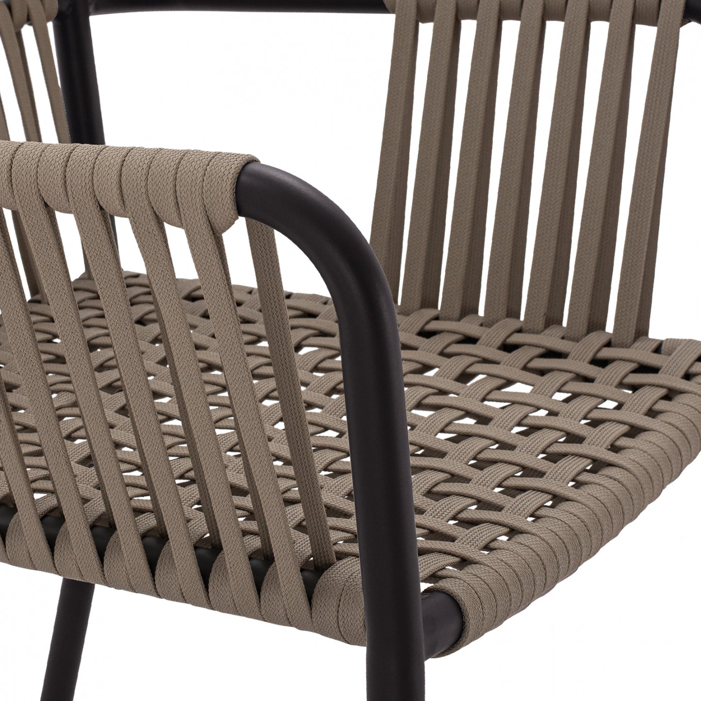 Aluminum Chair Armchair With Wide Rope Cappuccino Hm5784.02 56x58x85 Cm.