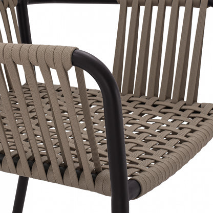 Aluminum Chair Armchair With Wide Rope Cappuccino Hm5784.02 56x58x85 Cm.