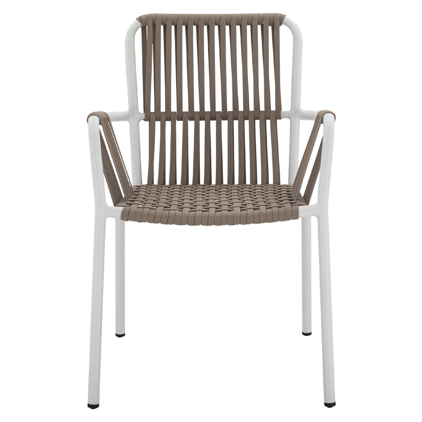 White Aluminum Armchair With Wide Rope Cappuccino Hm5784.01 56x58x85 Cm.