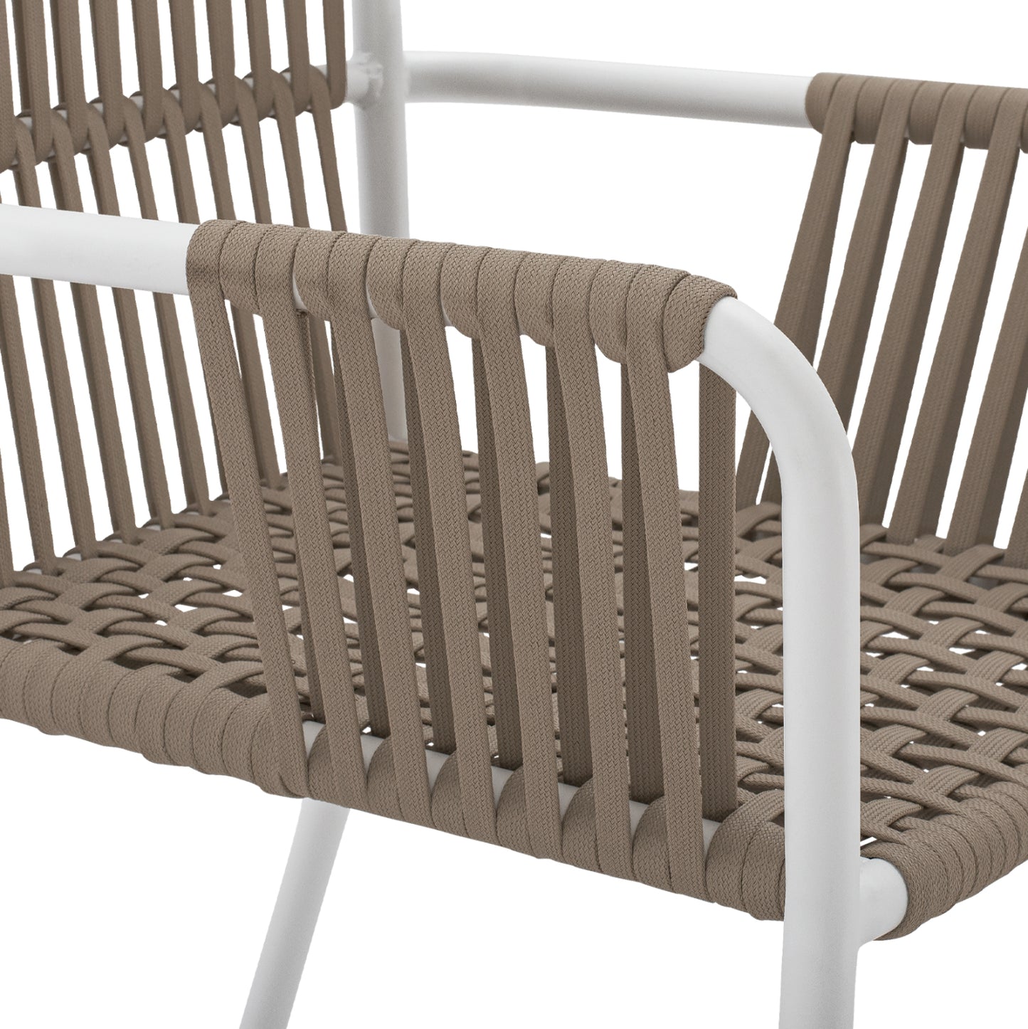 White Aluminum Armchair With Wide Rope Cappuccino Hm5784.01 56x58x85 Cm.