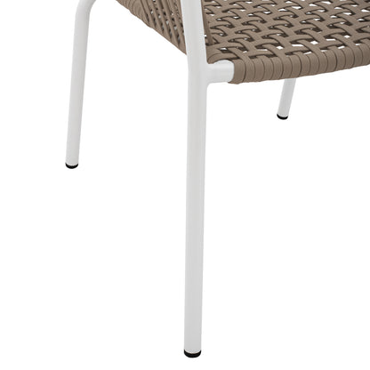White Aluminum Armchair With Wide Rope Cappuccino Hm5784.01 56x58x85 Cm.