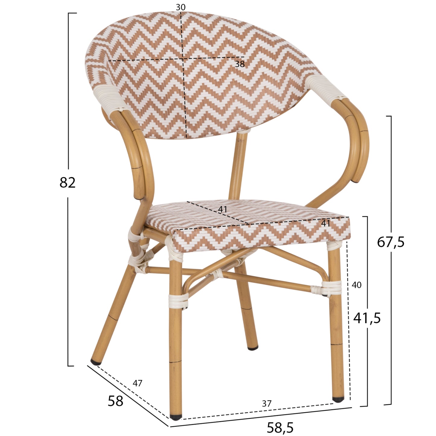 Armchair Aluminum Hm5861.03 Bamboo Look Brown-white56.58.5x58x82Η Cm.