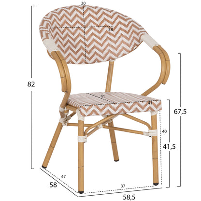 Armchair Aluminum Hm5861.03 Bamboo Look Brown-white56.58.5x58x82Η Cm.