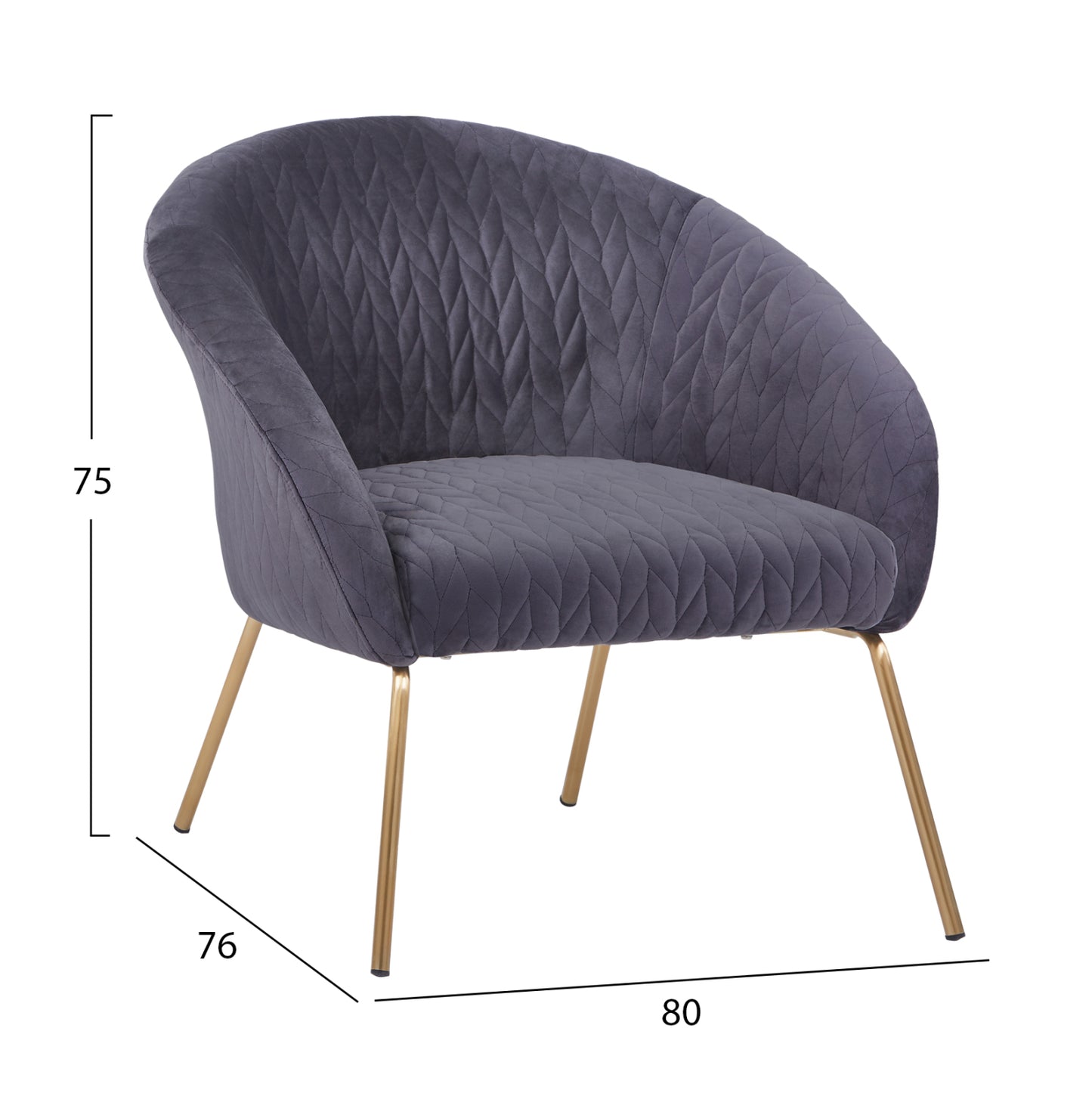Hm8549.01 Armchair Joyce Velvet Grey,metallic Legs, 80x76x75