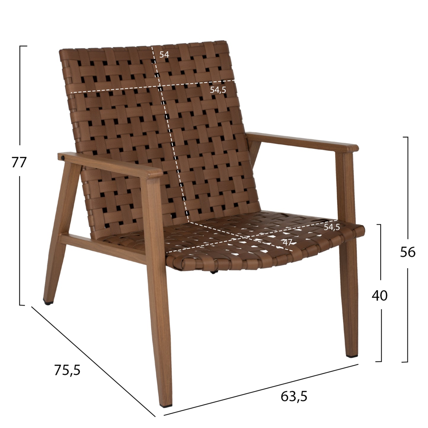 Armchair Felipe Hm5868.01 Metal Wood-look & Rattan Leather-look 63,5x75,5x77hcm.