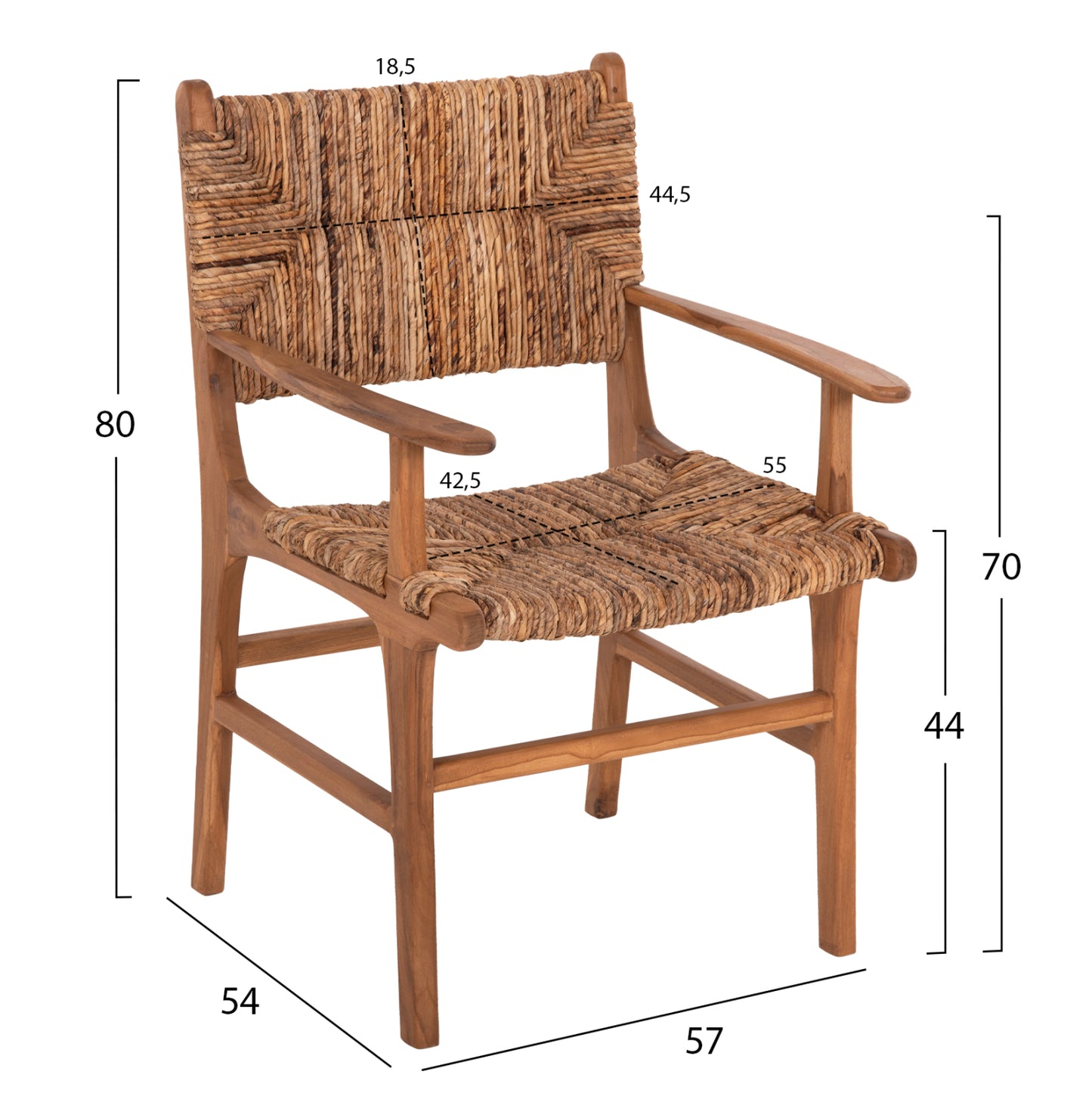 Armchair Professional Sol ΗΜ9400.11 Solid Teak Wood And Rush-matt 57.5x59x87h Cm.